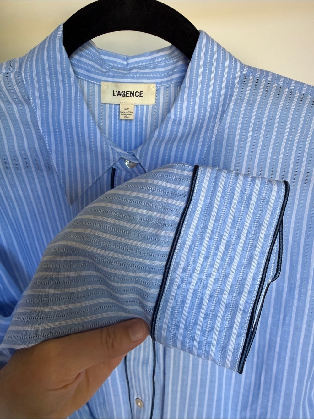 L'AGENCE Cosette Stripe High-Low Shirt | Size S - Picture 5 of 11